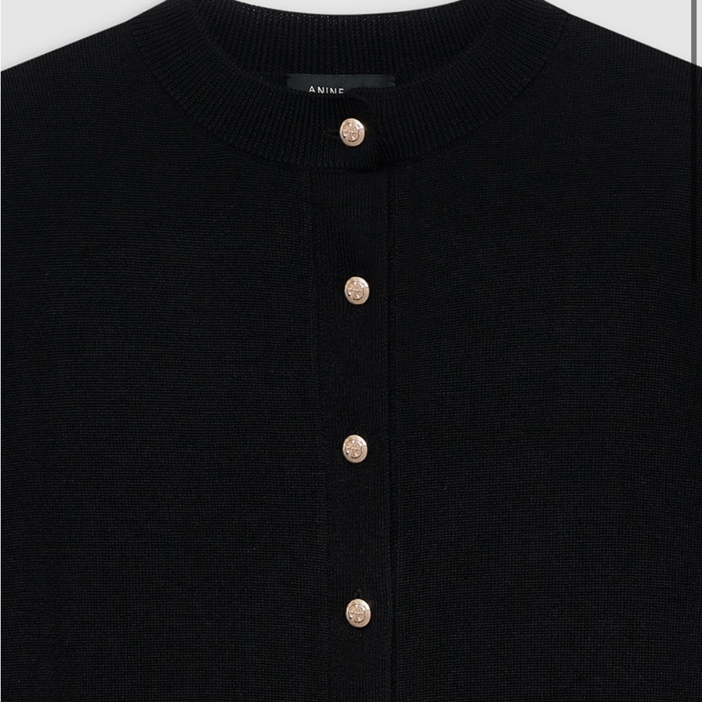 NWT Anine Bing Freja Dress S Wool Cashmere Black Gold Button Sweater Knit Henley - Picture 3 of 11